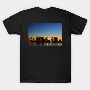 Crescent Moon over Boston at Dusk from East Boston T-Shirt